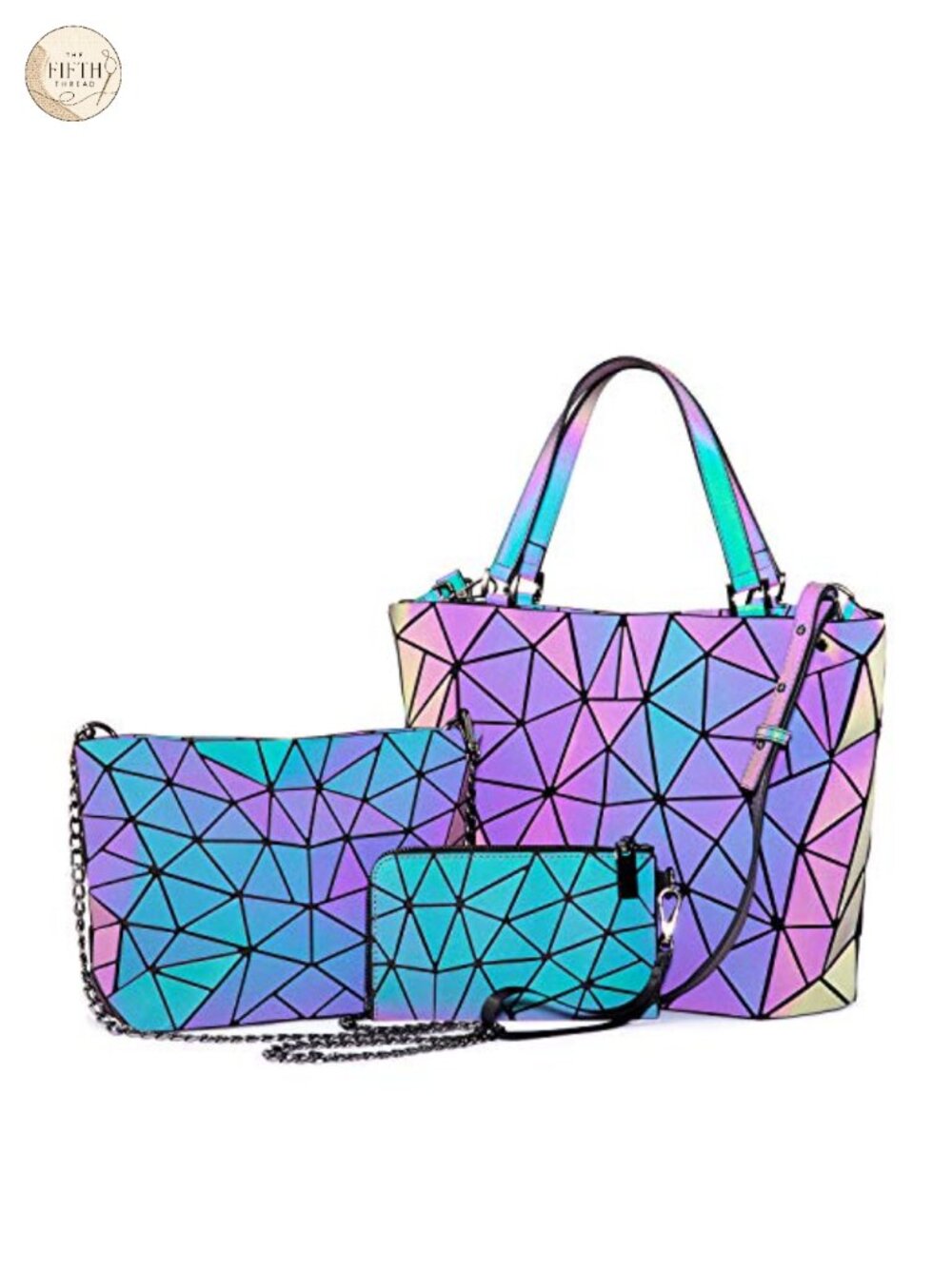 Holographic Reflective Geometric Crossbody Bag Wallet Set Striped